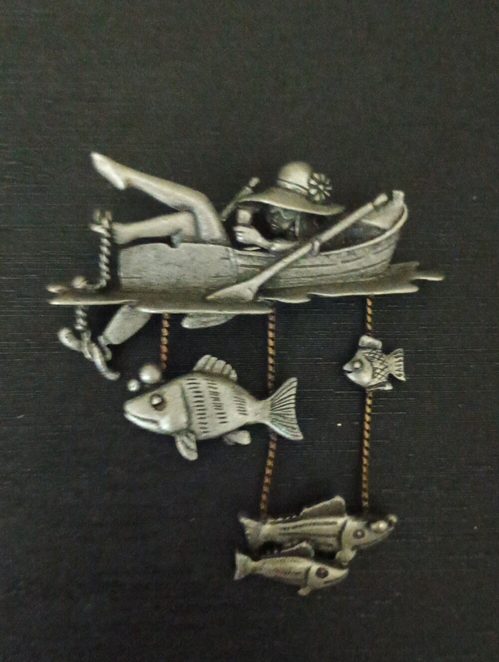 Silver-Tone Fishing Boat Wall Accent with Dangling Fish - Picture 5 of 5